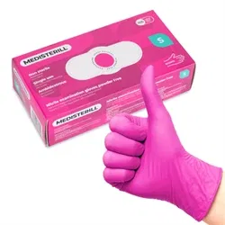 Engangshandsker af nitri, størrelse S, magenta, 100 stk, MEDISTERILL